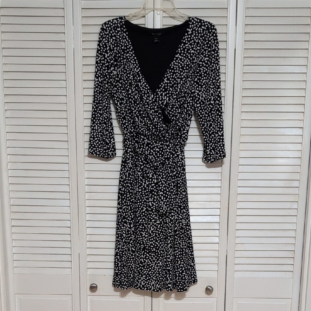 Ann Taylor Black and White Ruched Wrap Dress